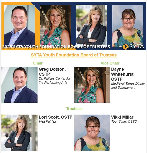 Congratulations to Vikki for her election on to the SYTA: Student and Youth Travel Association Youth Foundation Board at the annual conference in Savannah!
The SYTA Youth Foundation connects youth with the resources required for travel experiences that will inspire them to be confident, connected, and globally responsible citizens.
We love the work you're doing Vikki to enable students all over the world to be able to take part in life-changing travel experiences 💙🌏
@vixxon27 
 #SYTAConference2025 #GlobalStudentTravel #StudentTravelMatters #StudentTravel #MomentsThatMatter #StudentTours #SchoolTourSpecialist #GroupTravel #TravelWithTourTime #ExperienceMatters #TrustedBySchools #TrustedTravelPartner